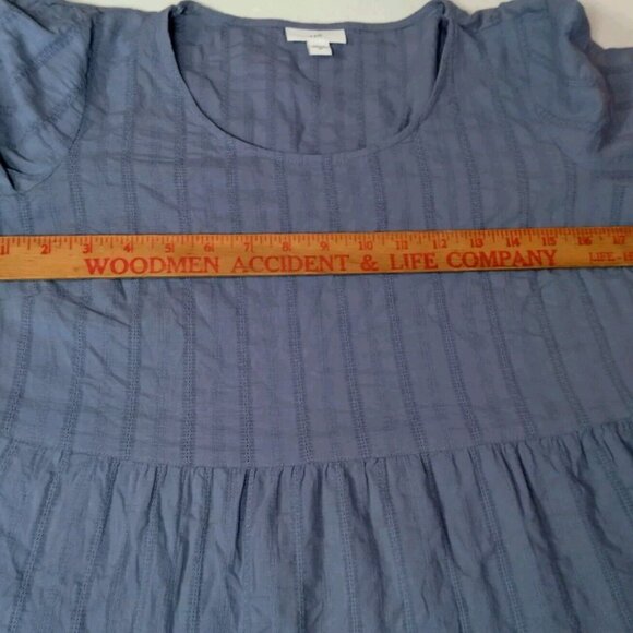 J Jill Blouse XS Blue Lightweight Woven Cotton Tiered Long Sleeve Pullover - Picture 3 of 8